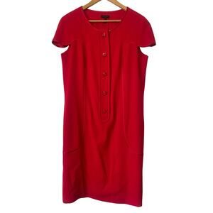 Vintage Escada Wool Blend Satin Trim Red Knee Sheath Dress • Size 40 / US 10